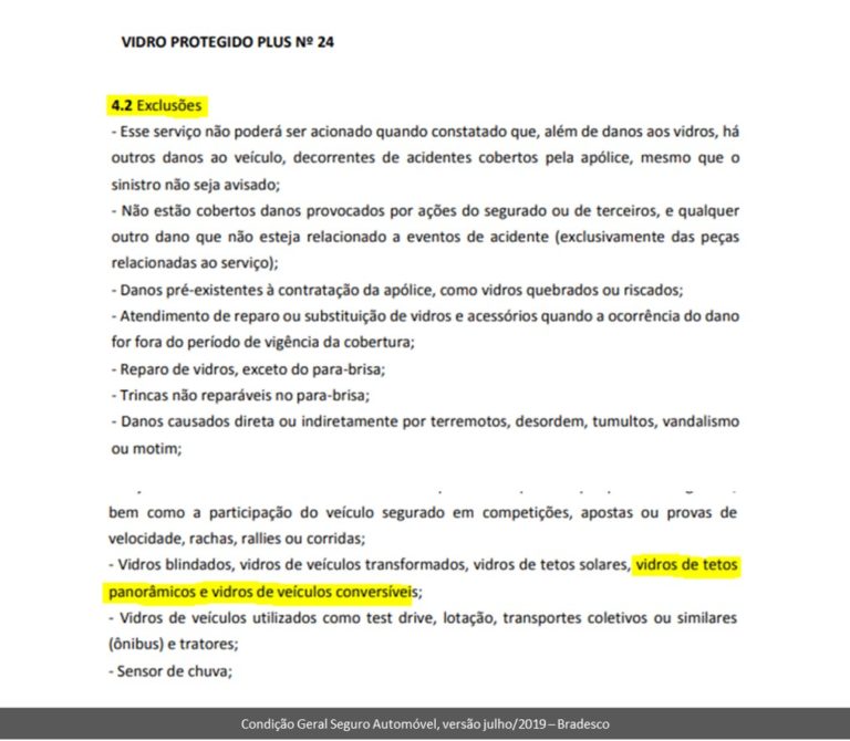 Seguro auto Bradesco cobre teto panorâmico Muquirana Corretora de